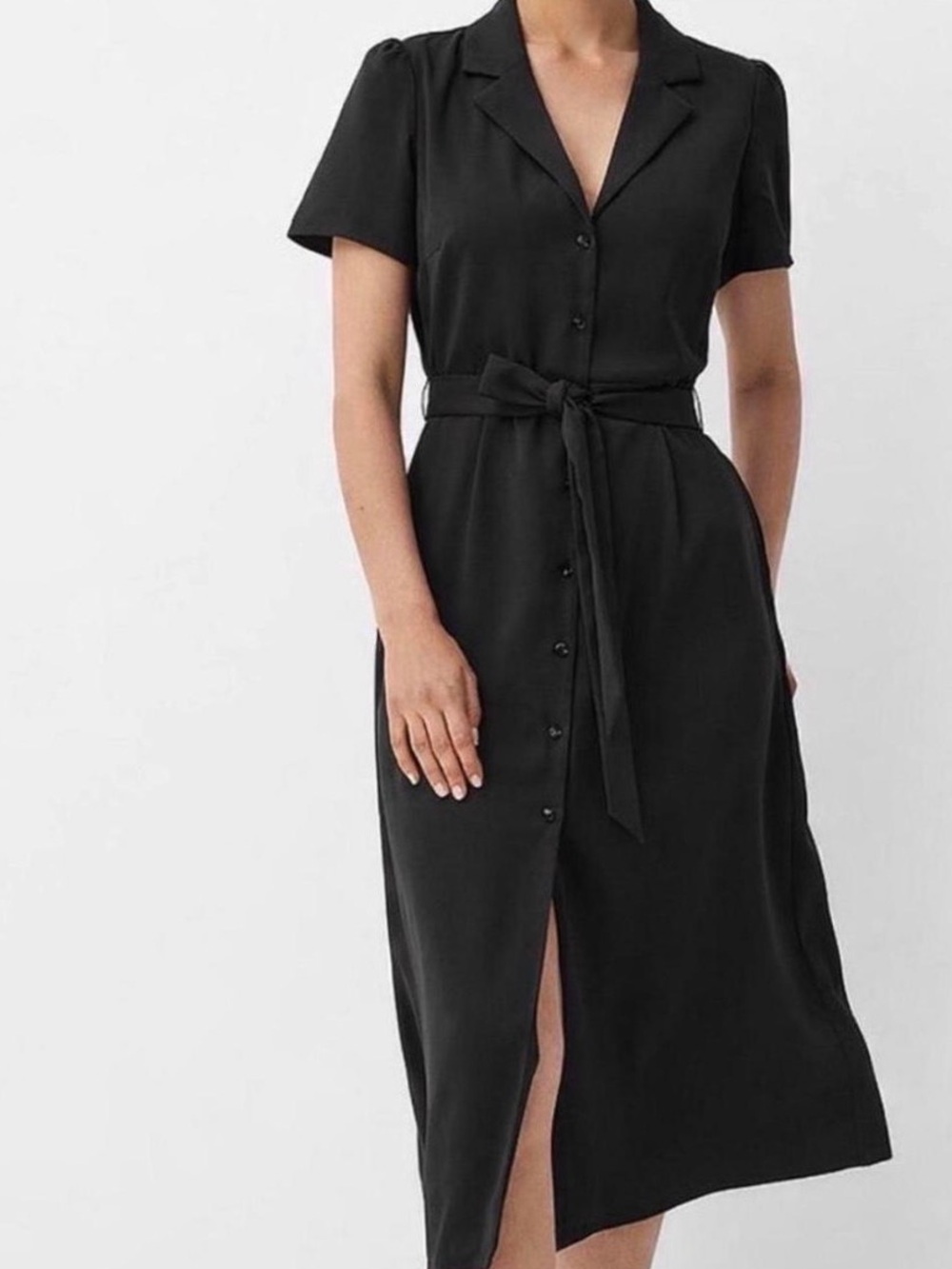 Simons Contemporaine Women’s Black Button-Front Midi Dress with Tie Waist